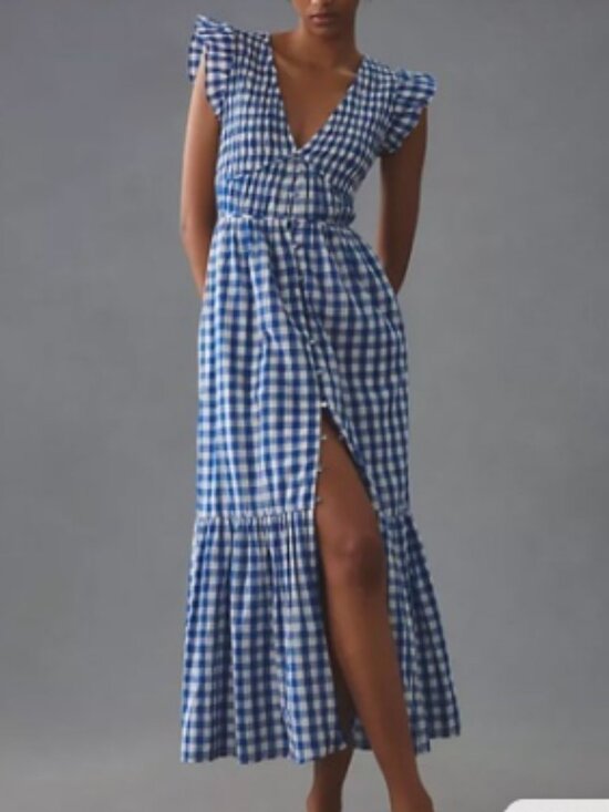 Anthropologie Dresses & Skirts - Anthropologie The Peregrine Blue Gingham Midi Dress Size S Cottagecore Winery